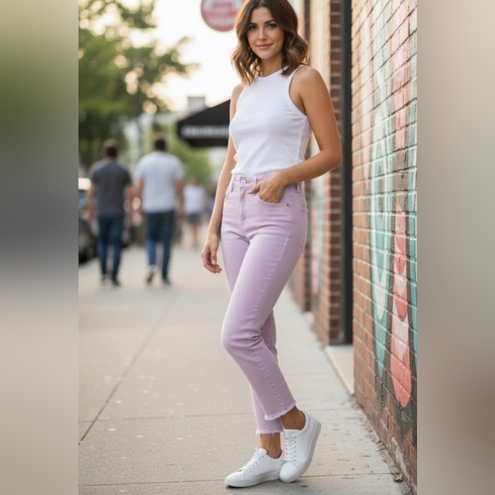 Zara Lavender High Rise Jeans With Button Fly